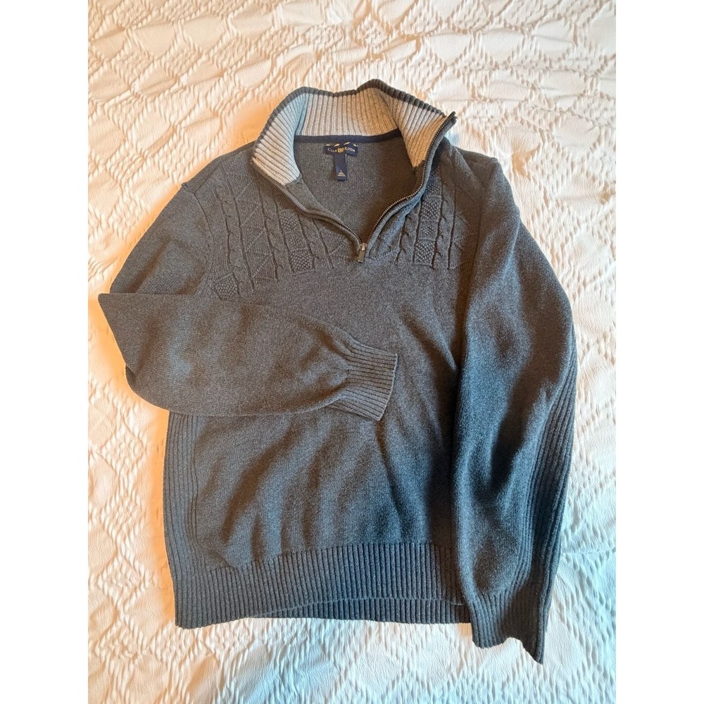 Club Room Mens Gray 100% Cotton Quarter Zip Cable Knit Sweater Large